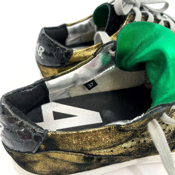 P448 F9Space Monet Spacelow Gold Black Leather Lace Up Low Sneaker Size EU37 US7 - Picture 10 of 12